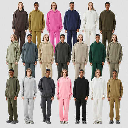 Tilani Men's Clothing 2026 Spring and Autumn Solid Color Basic Sports Suit American Style Trendy Brand Fleece-Lined Thickened Sweatshirt and Sweatpants