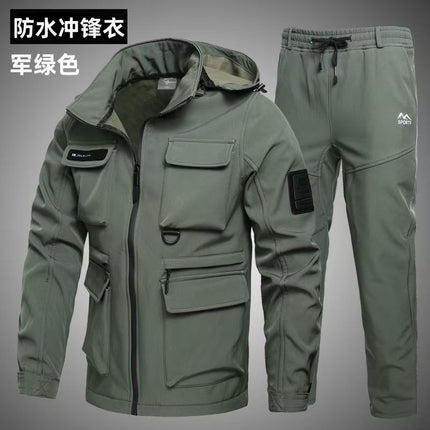 Cross-Border Men's Winter Velvet Thickened Military Fan Workwear Suit Soft Shell Waterproof Wind-Resistant and Wear-Resistant Cycling Workwear