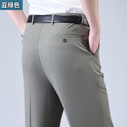 New Arrival Loose Dosing Trousers Men's Summer Thin Casual Straight Ice Silk Business Dad Suit Air Conditioning Trousers