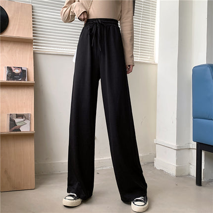 2024 New Four Seasons Thin plus size High Waist Loose Mop Pants Women's chubby girl Dipped Straight Casual Wide Leg Pants