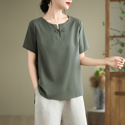 Real Shot of In-Stock Linen Buddhist-Style Women's Plain Clothing, Zen Attire, Tea Attire, Summer Tea Ceremony Clothing, High-End Improved Tang Suit