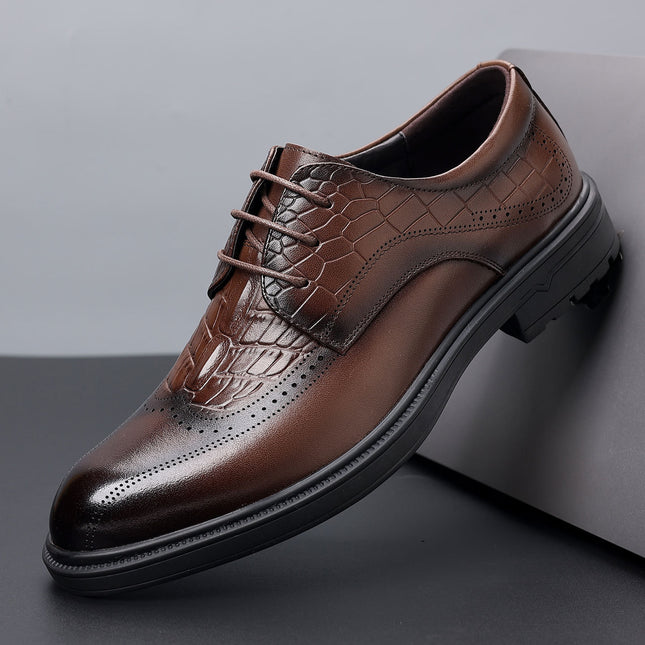 Men's Leather Shoes 2026 New Model First-Layer Cowhide Shoes Men's High-End Formal Business Brogue Shoes Young Style Shoes