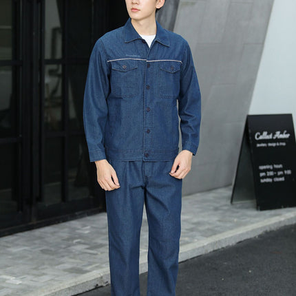 Thin summer Denim overalls suit male welder long sleeve power grid power factory workshop labor protection suit male