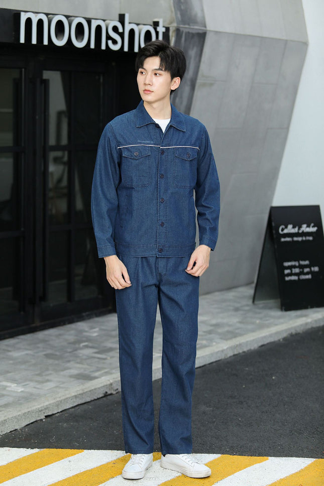 Thin summer Denim overalls suit male welder long sleeve power grid power factory workshop labor protection suit male