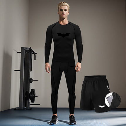 Men's Batman Printed Three-Piece Compression Quick-Drying Long-Sleeved Tights Running Sports Suit Basketball Training Suit