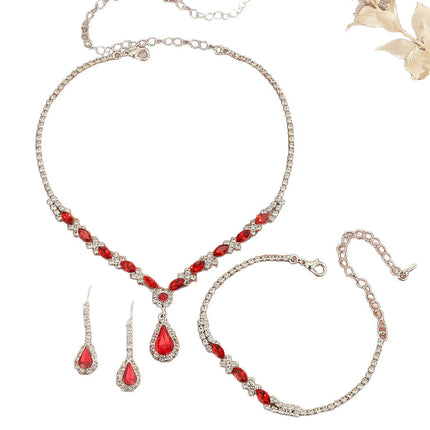 Amazon's Hottest 2025 Shiny Rhinestone Necklace, Earrings and Bracelet Set, Cross-Border Best-Selling Three-Piece Set