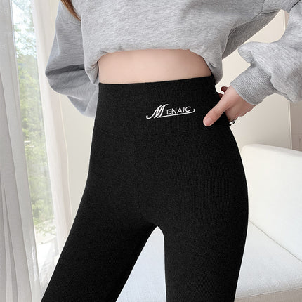 2024 spring new ankle-length pants threaded slim slim thin thickened plus size leggings women's fleece-lined leggings