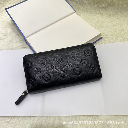 Long Wallet, Classic Style, Embossed Leather Wallet, Cross-Border First-Layer Cowhide, Fashionable Coin Purse, Clutch Bag, Coin Purse
