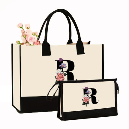 Cross-border Hot-selling Canvas Shoulder Bag Cosmetic Case Bag Contrast Printed Portable Zipper Clutch Bag Storage Case