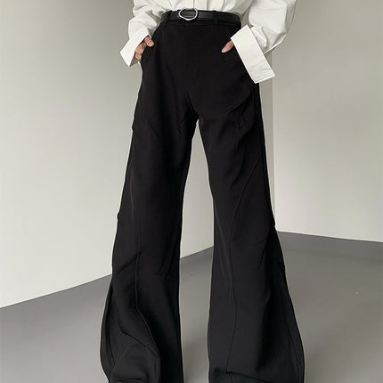 Unique Design White Patchwork Drape Pleated Flared Knife-Cut Dress Pants for Men and Women with a High-End Feel Wide-Leg Dress Pants