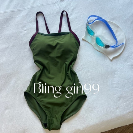 Source Manufacturer [Moss Green] Women's Swimsuit with a High-End Feel, New Model for Swimming Pools, Sexy Racing One-Piece Swimsuit