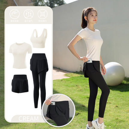 Yoga Clothing Suit for Women 2025 New Flesh-Covering Running Suit for Women Morning Running Sports Fitness Quick-Drying Clothing Wholesale