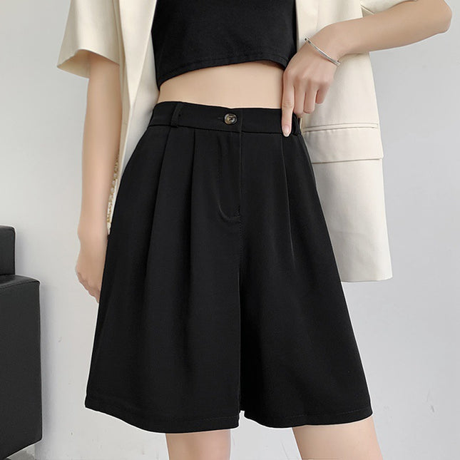 Women's Suit Shorts Women's Summer Thin chubby girl plus size Pants High Waist Loose Slim-fit A- leg Wide-leg Shorts