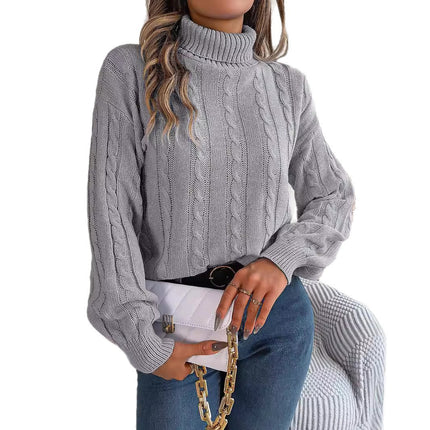 Big Sale 2024 Autumn and Winter Casual Pure Color Twist Long-Sleeved Turtleneck Sweater Independent Cross-Border European and American Clothing