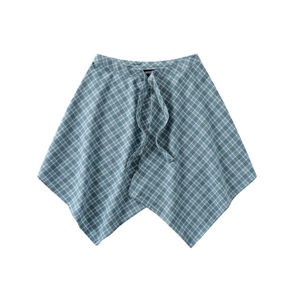 A generation of hair folding artifact color plaid fart curtain one-piece lace-up high street irregular hem Joker skirt