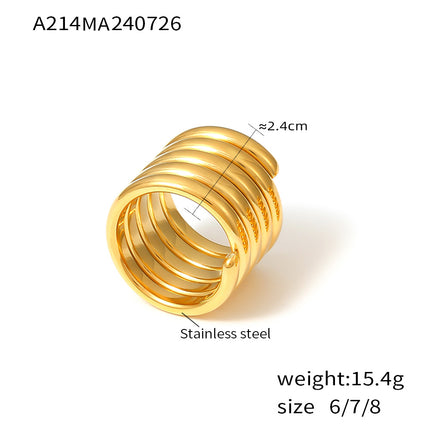 Baroque cross-border new geometric multi-layer winding wide version ring stainless steel plated 18k gold light luxury texture ring