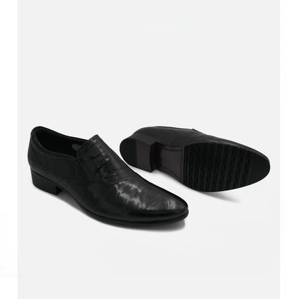 Men's Shoes 2025 Summer New Men's Low-Heeled High-End Casual Leather Shoes Soft-Soled Black Slip-On Shoes