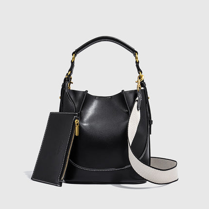 Za Canvas Bucket Bag with Unique Design, Fashionable Women's Bag with Contrasting Colors, Drawstring Closure, Wide Shoulder Strap, Handbag and Shoulder Bag for Export