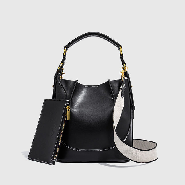 Za Canvas Bucket Bag with Unique Design, Fashionable Women's Bag with Contrasting Colors, Drawstring Closure, Wide Shoulder Strap, Handbag and Shoulder Bag for Export