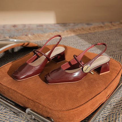 【Fengtong】5887 Classic Style Comfortable Non-Tiring Thick Heel Square Toe Closed Front Open Back Single Shoes New Women's Shoes