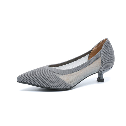 Princess Shoes with Pointed Toes, Fish Silk Flats, Thick Heels, Small Fragrant Knitted Fly Woven Shoes, Hollow High Heels, Tall, Fashionable and Versatile