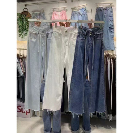 Van's White Jeans Women's 2025 Summer New Loose Slimming Look High-Waisted Straight Draped Floor-Length Pants
