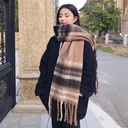 Maillard Green Plaid Scarf 2025 New Autumn and Winter Women's Retro Versatile Thickeneded Warm Shawl Scarf