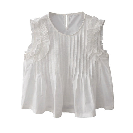 Summer New French Sweet Fungus Lace Organ Pleat Loose All-match Sleeveless Cotton Shirt Women's Vest Top