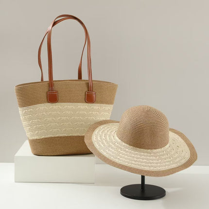 Straw hat straw woven bag two-piece set sun hat large brim large capacity tote bag cross-border hot straw woven bag suit tide