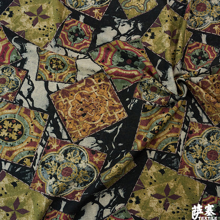 Hemp Cotton Digital Printed Fabric Yunnan Lijiang Retro Bohemian Fabric Hotel Pillow Bar Tablecloth