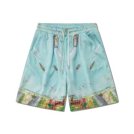 Foreign Trade Casual Hawaiian Beach Printed Short-Sleeved Shirt Cuban Collar European and American Retro Vacation Shorts Two-Piece Set