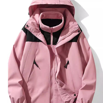 Men's and Women's Jacket Autumn and Winter Thickened Three-in-One Removable Waterproof Windproof Two-piece Set with Inner Pad