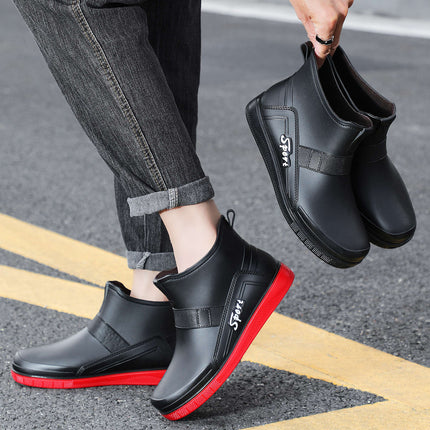 Summer Rain Boots, Short-Tube Men's Wading Boots, Fishing Boots, Medium-Short-Tube Night Reflective Strips, Rubber Shoes, Work Shoes, Labor Protection Shoes