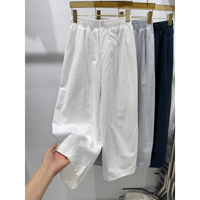 European-Style Elastic Waist Casual Pants for Women 2025 Summer New Loose Slimming Cropped Knife-Cut Harem Dad Pants Trendy