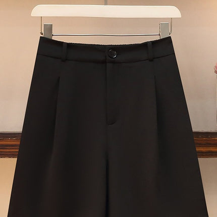 Black Suit Shorts Women's Summer Thin Loose Casual Wide-leg High Waist Straight A- shaped Slim Look Five-point Shorts Women's Shorts
