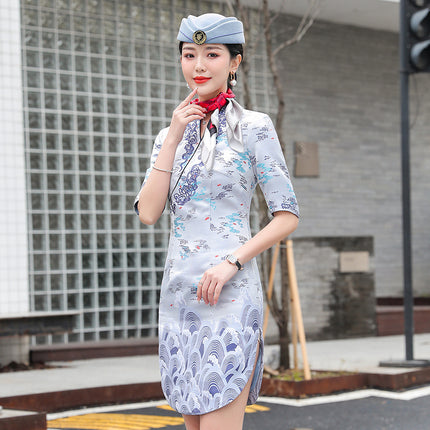 HNA Stewardess Chinese Style Cheongsam Female High-end Front Desk Welcome Tea Artist Etiquette Work Clothes Business Wear dress
