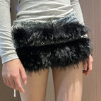Imitation fur black fur belt with air holes / 110cm