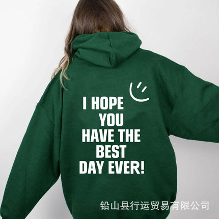 Hooded Pullover Sweatshirt for Women American Style 2022 Spring New Loose Smiley Face Print Letter Print Sweatshirt for Women