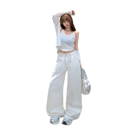 American Retro High-Waisted Loose Wide-Leg Pants for Women 2025 New Style Slimming Straight Versatile Floor-Length Jeans