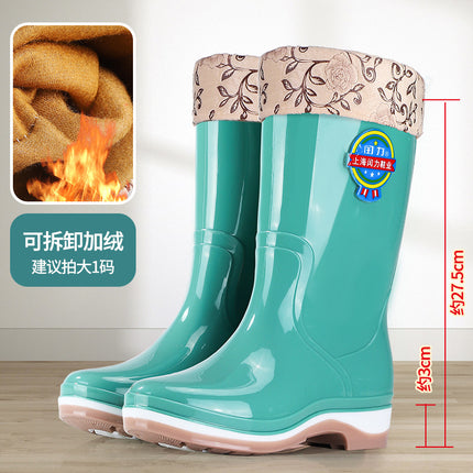 Rain Boots Mid-Calf Women's Outdoor Fashionable Water Shoes Non-Slip Waterproof Boots Lightweight Comfortable Rubber Shoes Thickened Wear-Resistant Rain Boots for Women