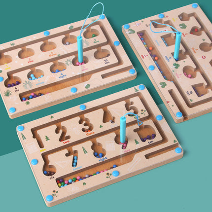 Children's wooden magnetic pen maze walking game color digital cognitive classification counting board educational toys