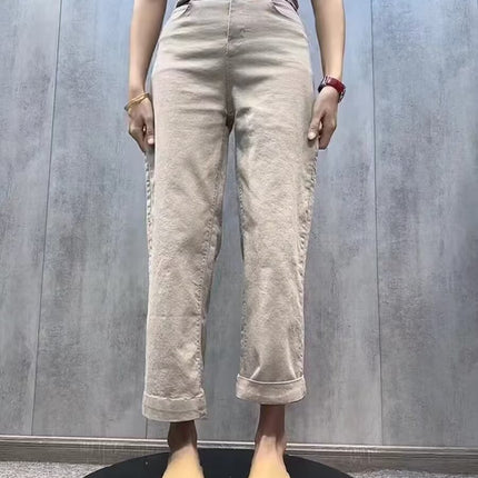 Plus Size Slim Straight-Leg Jeans for Women, Autumn 2025 New Style Cigarette Pants, Flattering Cropped Casual Wide-Leg Pants for Curvy Figures