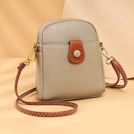 First-Layer Cowhide Mobile Phone Coin Purse Women's 2024 Summer New High-End Simple Women's Casual Crossbody Bag