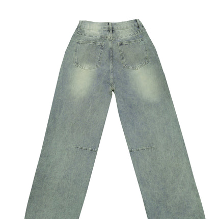 Cross-border Foreign Trade Amazon Europe and America Retro Old Blue Boyfriend Jeans Women's Loose Straight Casual Mop Pants