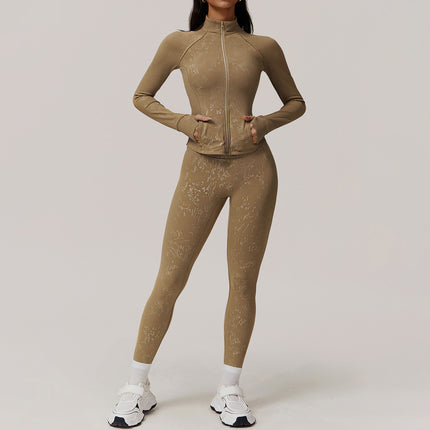 Cross-border Hot Silver Yoga Suit Advanced suit Women's Outdoor Training Running European and American Long Sleeve Fitness Suit suit