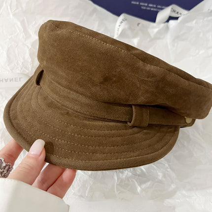 Retro British Style Newsboy Hat for Women, Suede Octagonal Hat, Fashionable Travel Face-Showing Small Fashionable Painter Hat