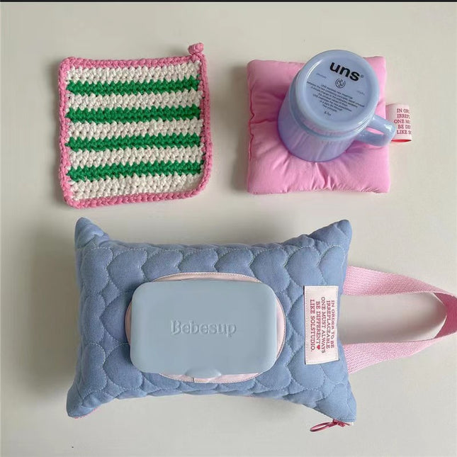 New Ins Macaron Color Wipes Storage Bag Car Tissue Bag Baby Stroller Wipes Hanging Bag