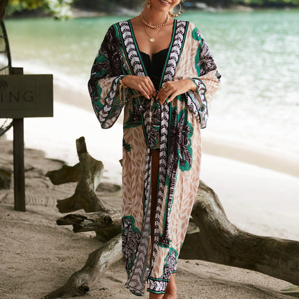2023 New European and American Cotton Print Beach Jacket Sexy Sun Protection Cardigan Holiday Bikini Overshirt Women