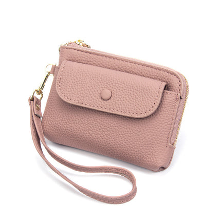 Top Layer Cowhide Coin Purse Mini Bag Women's Short Hand Small Wallet Leather Storage Key Ring Coin Bag