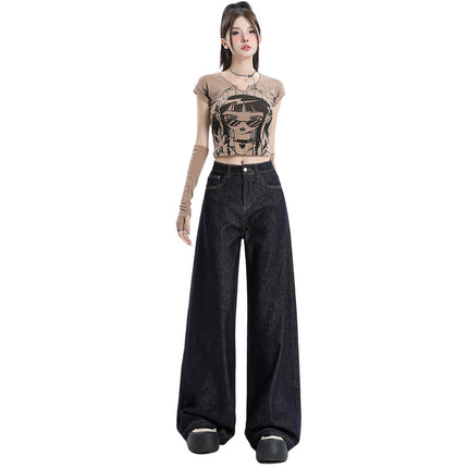 Tannin Wide Leg Jeans Women's 2025 New High Waist American Style Retro Lazy Loose Dipped Pants